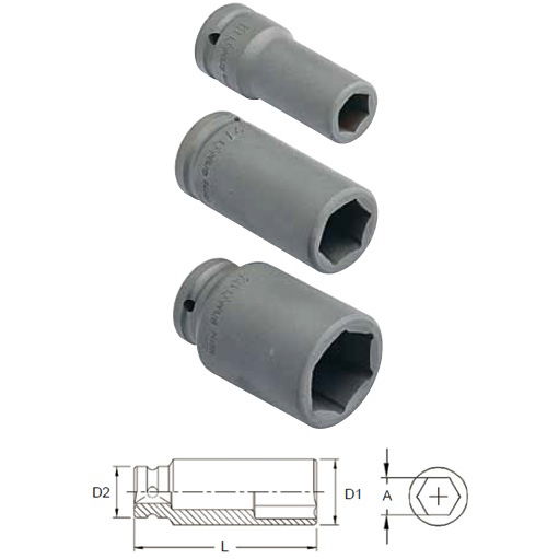 Genius Tools 649521 3/4"-os 6 lapú gépi dugókulcs fej, hosszított kivitel, 21 mm termék fő termékképe