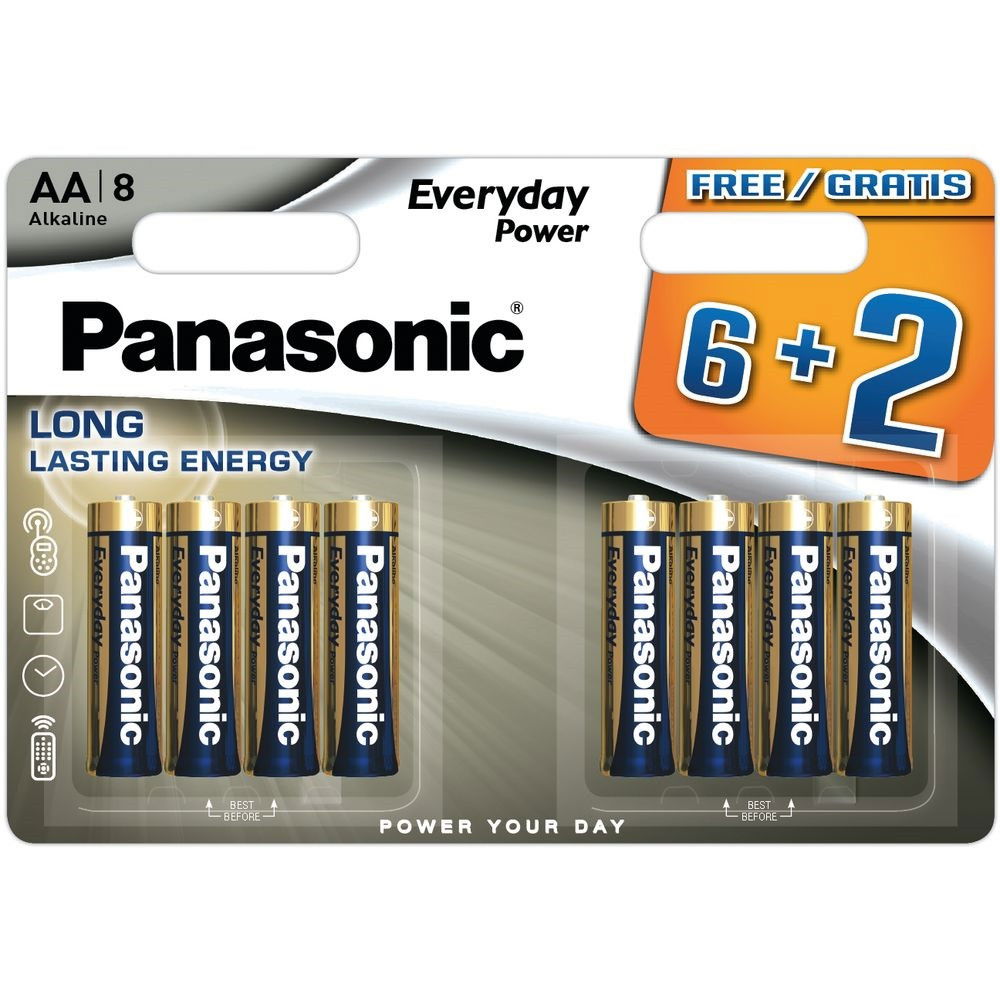 Panasonic LR6EPS/8BW 6+2F EVERYDAY POWER alkáli tartós elem, AA (ceruza), 8 db/bliszter termék fő termékképe