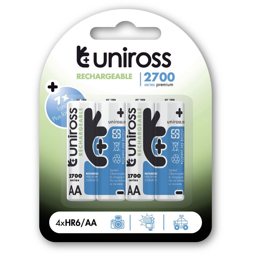 Uniross 1.2V Ni-MH akkumulátor, AA (ceruza), 2700 mAh, 4 db/bliszter termék fő termékképe